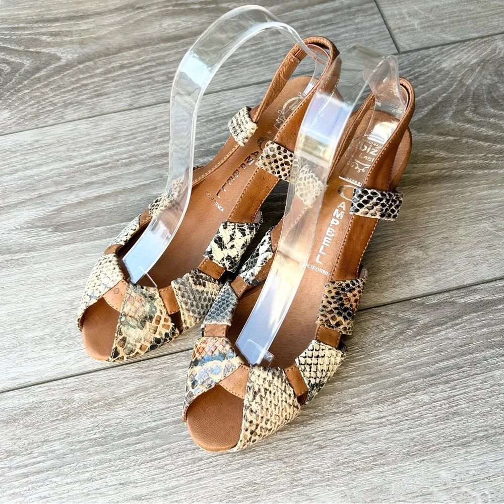 Jeffrey Campbell Snake-Print Slingback Wedges in Brown and Cream